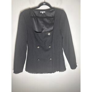 Reformation Black Tweed With Gold Rose Button Jacket Sz 8